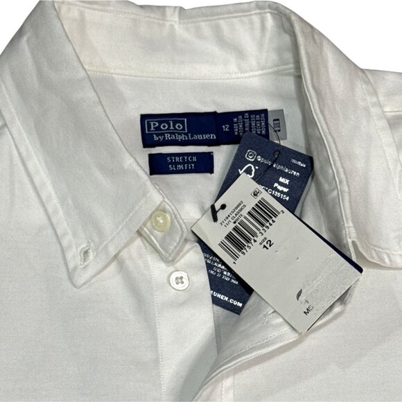 NWT Polo Ralph Lauren Stretch Slim Fit Oxford White Size 12 MSRP $148.00 - Picture 3 of 7